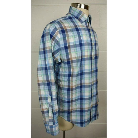 Peter Millar Crown Sport Mens Button Front Blue Plaid Shirt‎ Large - Picture 3 of 8
